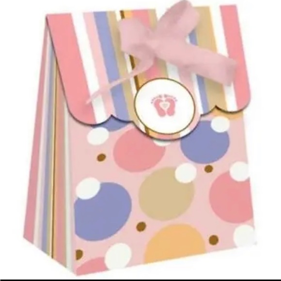 12~Favor Bags w/Ribbon Tiny Toes Girl 3" x 4" x 2" Baby Shower Favor Bags - Picture 1 of 3